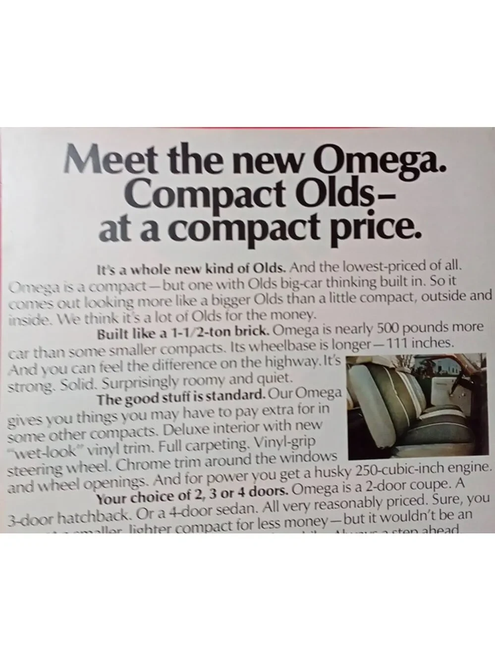1973 GM Oldsmobile Omega Life Magazine Print Ad